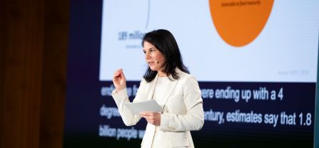 H.E. Annalena Baerbock (Federal Minister for Foreign Affairs of Germany) Picture of Annalena Baerbock showing a presentation at Berlin Climate and Security Conference 2024