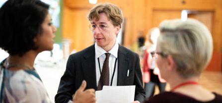 From left to right, Janani Vivekananda and Jakob Gomolka (adelphi) Participants of BCSC2024 networking
