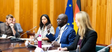 From left to right, Mohammed Bukar speaking (United Nations Institute for Disarmament Research, UNIDIR) and Siobhan O’Neil (United Nations Institute for Disarmament Research, UNIDIR) Breakoutsession at BCSC2024, participants discussing