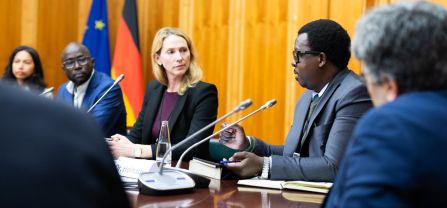 From left to right, Mohammed Bukar (United Nations Institute for Disarmament Research, UNIDIR), Siobhan O’Neil (United Nations Institute for Disarmament Research, UNIDIR) and Remadji Hoinathy (Institute for Security Studies, ISS Africa Breakoutsession at BCSC2024, participants discussing