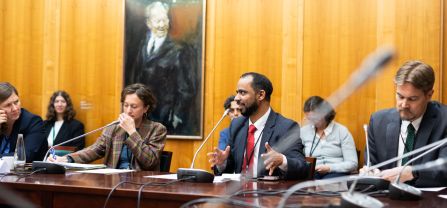 Musaed Aklan speaking (Sana’a Center for Strategic Studies) Breakoutsession at BCSC2024, participants discussing