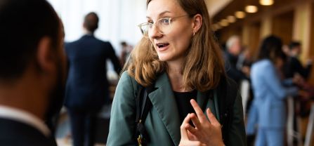 Laura Geres (European Institute of Peace) Close up of participant at BCSC2024 in Breakout session