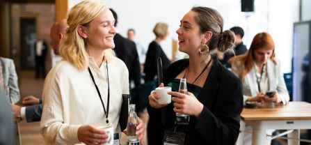 From left to right, Alina Viehoff and Sinéad Barry (adelphi) Participants networking at BCSC2024