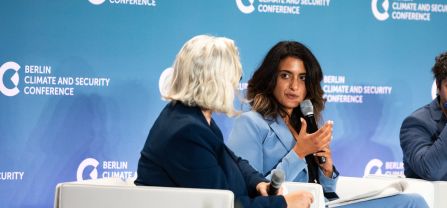 Sara Alawia (Food and Agriculture Organization of the United Nations) Panel discussion, female speakers talking into mic at BCSC 2024